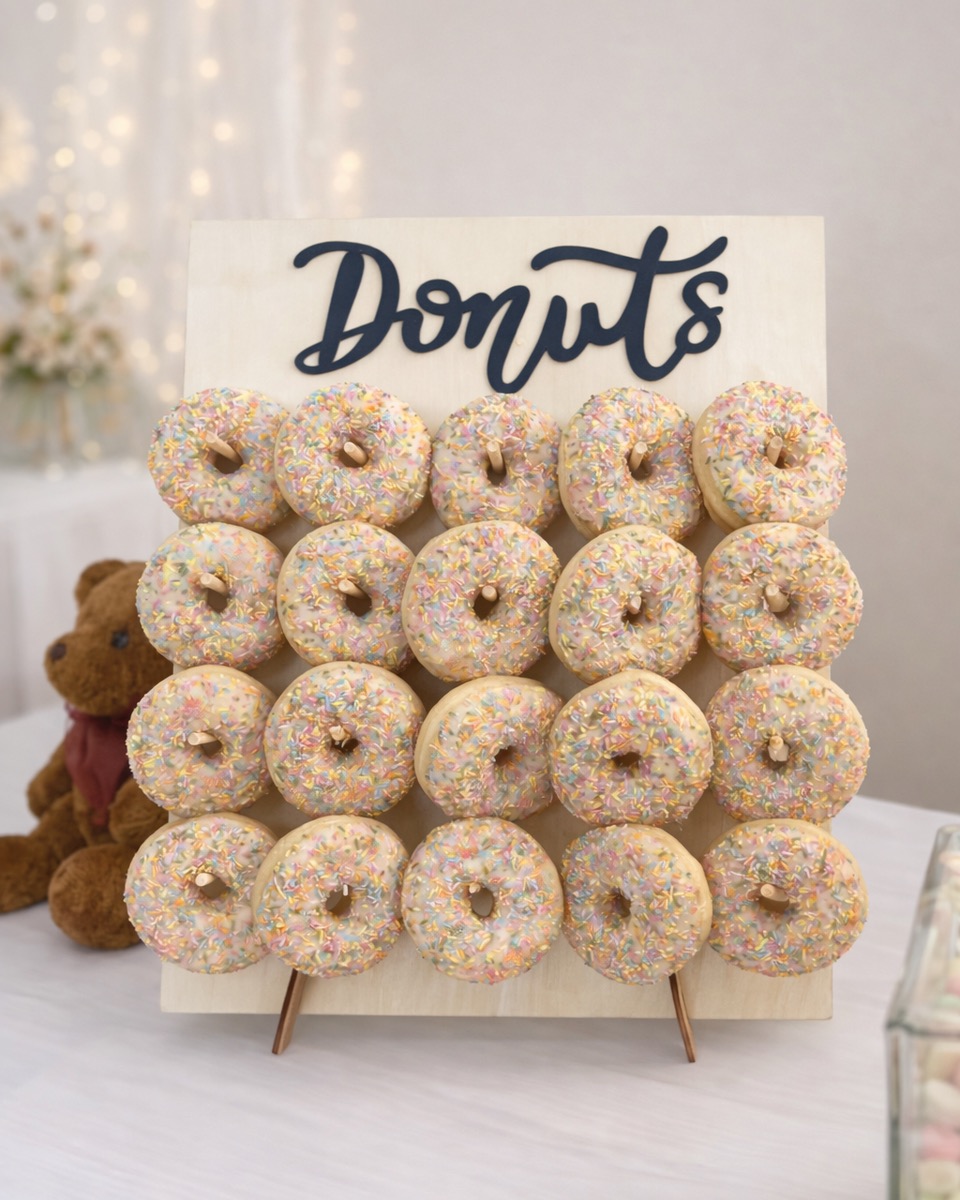 Pastel doughnut wall with playful sprinkles